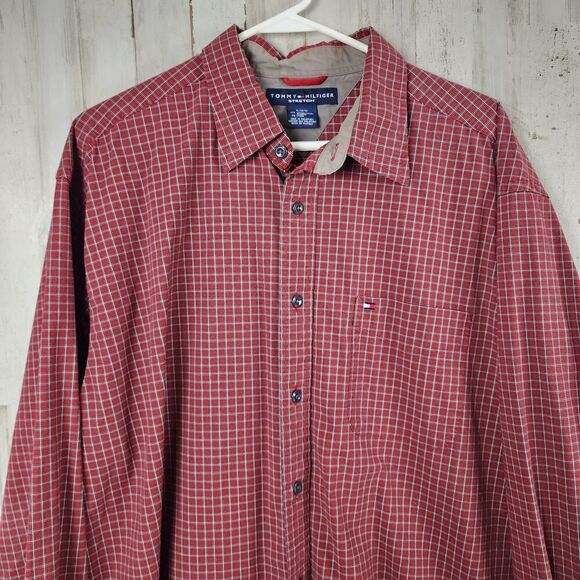 Tommy Hilfiger Plaid Button Down Shirt Maroon Size XL - Picture 4 of 10